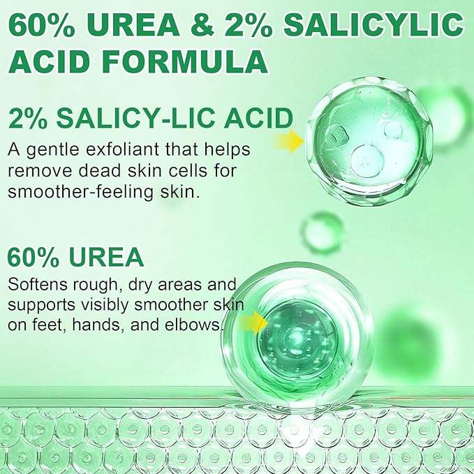60% Urea Cream plus 2% Salicylic Acid, Cracked Heel Repair Balm Stick for Dry Cracked Feet Treatment,Foot Hand Cream Stick for Smoothing Hands Elbows Feet Knees,Moisturizes and Hydrates the Dry Skin