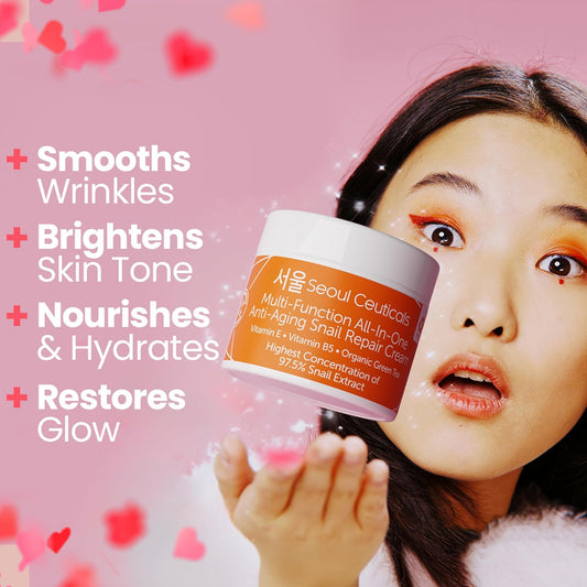 Korean Snail Mucin Moisturizer Cream 97.5% – Anti-Aging, Hydrating Day & Night Face Cream – K-Beauty Snail Repair Cream for All Skin Types – Cruelty-Free, 2oz