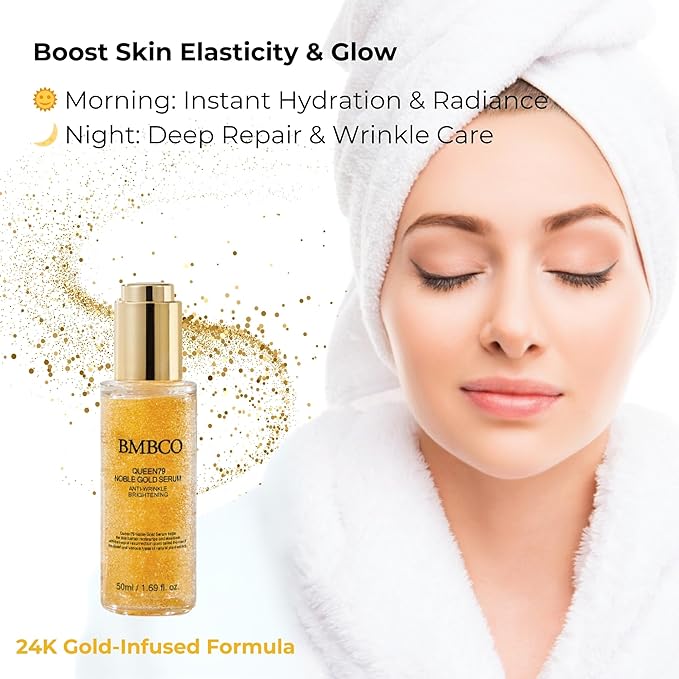 BMBCO 24K Gold Collagen Serum – Anti-Wrinkle & Skin Tightening, Deep Hydration & Brightening, EGF & Peptides Face Serum for Youthful Glow