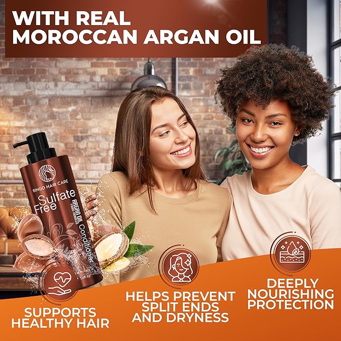 Moroccan Argan Oil Conditioner - Sulfate Free, Anti Frizz Hydrating Thickening Care for Women and Men - Deep Moisturizing Treatment for Color Treated, Curly, Frizzy, Damaged and Dry Hair