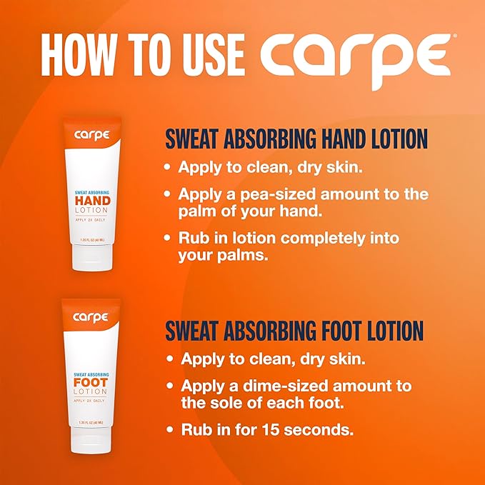 Carpe Sweat Absorbing Hand & Foot Lotion Bundle, Stop Sweaty Hands and Sweaty,Smelly Feet, Dermatologist Recommended