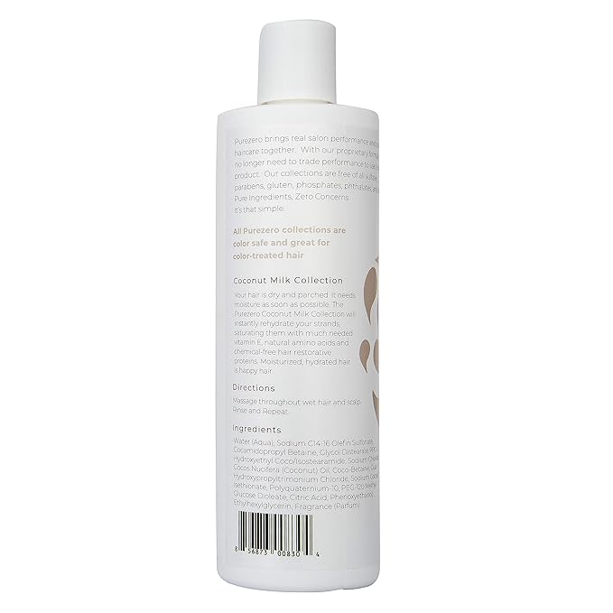 Purezero Coconut Milk Shampoo & Conditioner Set - 100% Vegan & Cruelty Free - Intense Hydration & Increase Shine - Zero Sulfates, Parabens, Dyes - Fight Dandruff & Frizz