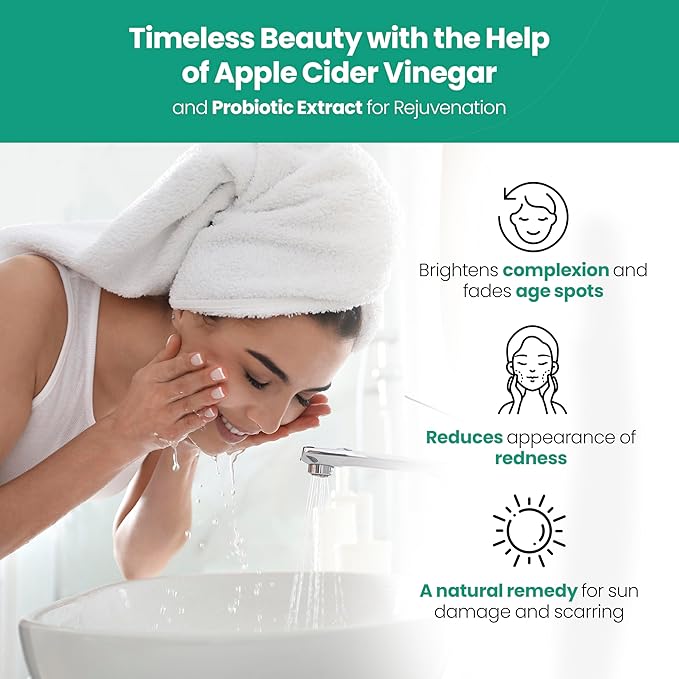 Apple Cider Vinegar Natural Face Wash 2 PK: Exfoliating Gel Foaming Facial Cleanser For Men, Women, Teens and All Skin Types. Cleanses Oily Skin, Calms Acne Breakouts and Removes Makeup, 6oz