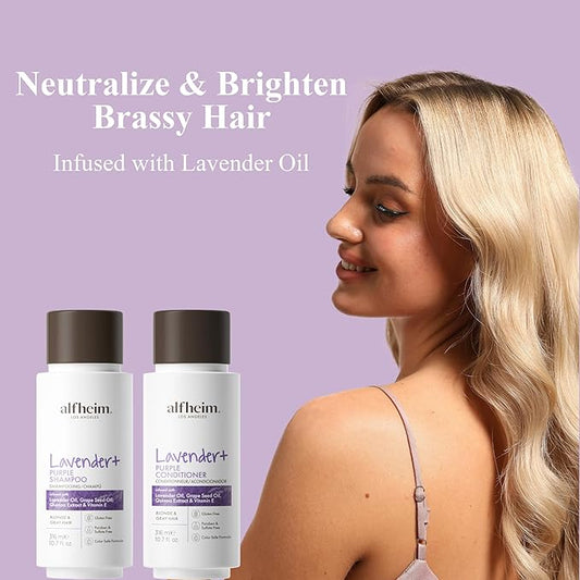 Alfheim Lavender+ Purple Shampoo & Conditioner Set | Tone-Correcting for Blonde, Silver & Gray Hair | Neutralizes Brass & Yellow Tones | Moisturizes, Protects Color & Adds Shine | 10.7 oz Each