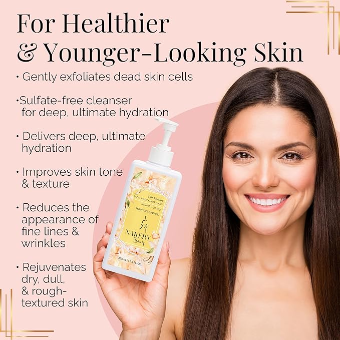 Nakery SkinRestore Hydrating Face & Body Wash with Hyaluronic Acid - Body Wash for Sensitive Skin - Foaming Face Wash & Oil Cleanser for Women 350ml - Sulfate Free & Cruelty Free - Seductive Comfort