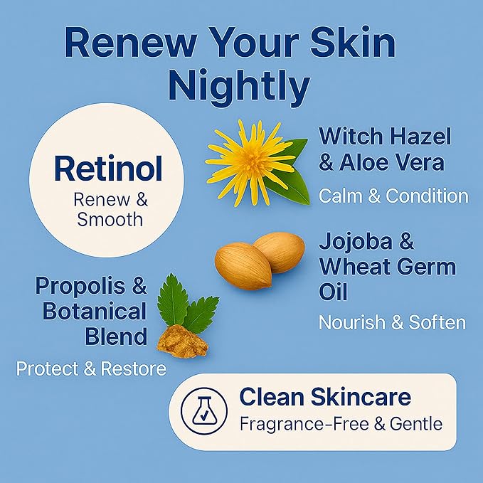 Retinol Face Serum - With Witch Hazel, Jojoba Oil, Aloe Vera, Propolis, Vitamin E & Botanical Extracts - Smooth Texture & Hydrate Skin - 1 FL OZ / 30ML