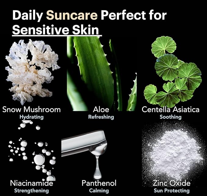 by Knours | Zero White Cast | Mineral | Reef Safe | Korean Face Sunscreen SPF 50 | Made in USA | FDA OTC Registered | Aloe + Centella + Panthenol + Niacinamide | Sensitive Skin | 1.69oz