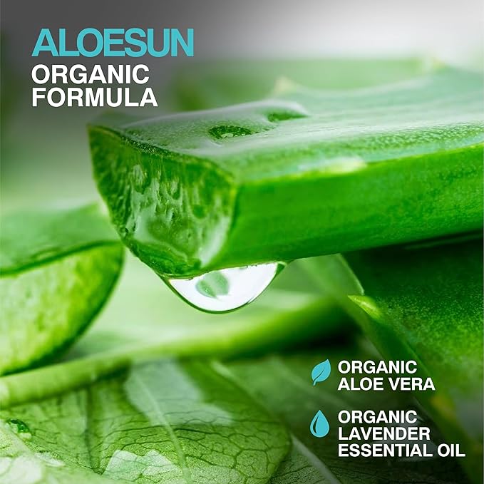 After Sun Face and Body Spray | Non Sticky Organic Aloe Vera for Sun Exposure Relief with Pure Lavender Essential Oil | Natural Aftersun Skin Moisturizer for Redness | Travel Size 3.4 Fl Oz