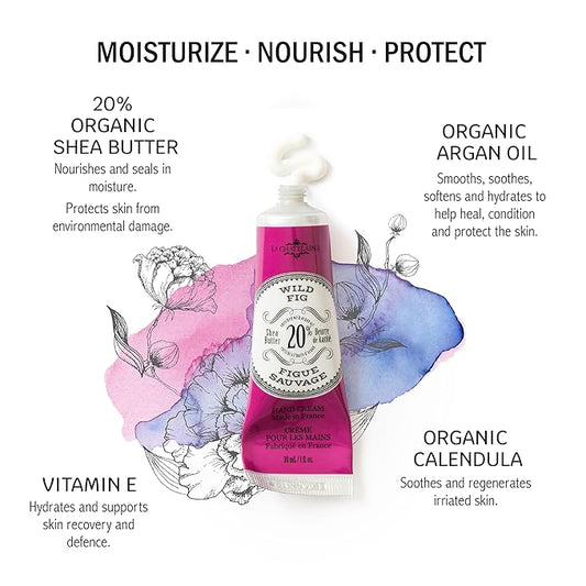 La Chatelaine 20% Shea Butter Hand Cream Travel Size, Organic Argan Oil, Moisturizing, Nourishing, Repairing, Extra-Rich Hand Lotion, Made in France, Paraben Free, 1 oz / 30ml (Wild Fig)