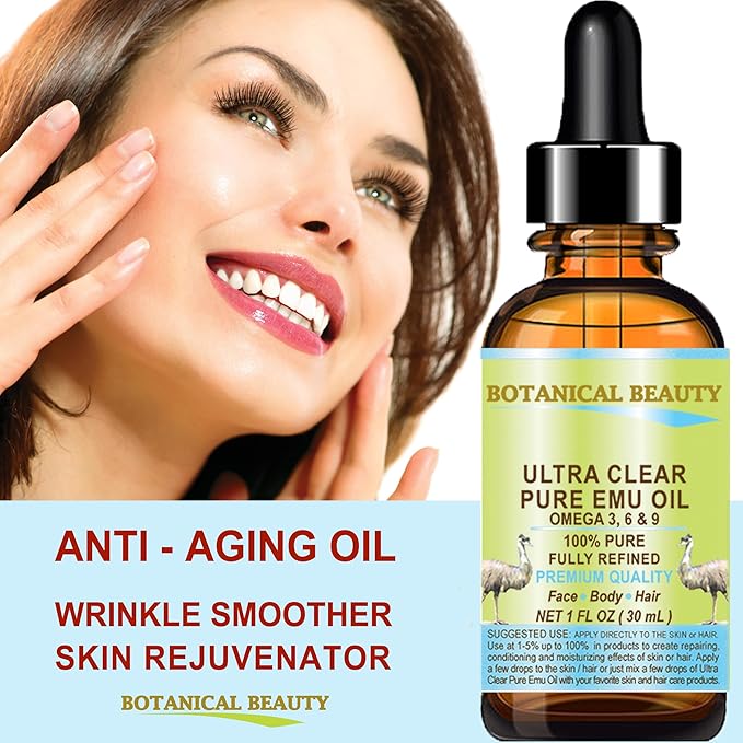 Botanical Beauty PURE EMU OIL ULTRA CLEAR 100% Natural REFINED for FACE, SKIN, BODY, HANDS, FEET, NAILS, HAIR, LIP CARE 0.5 Fl. oz. - 15 ml