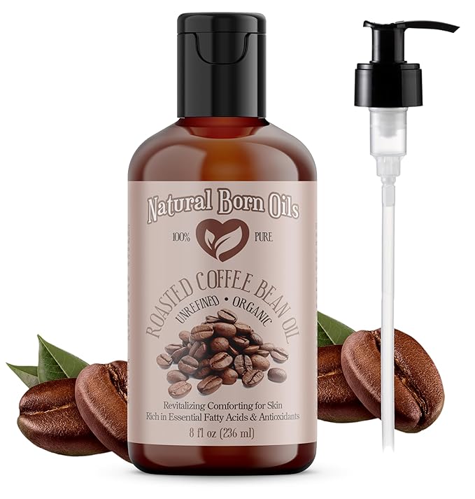Natural Born Oils Roasted Coffee Bean Oil, 8oz, Organic, Cold-Pressed, Vitamin-Rich, Skin Radiance Enhancer, Hair Conditioner