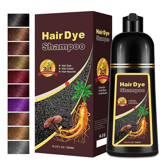 Hair Dye Shampoo 3 in 1, Long-Lasting Gray Coverage, Natural Black Hair Dye Hair Color Shampoo with Herbal Ingredients, Easy Application Shampoo Para Canas for Women Men 16.9 Fl Oz