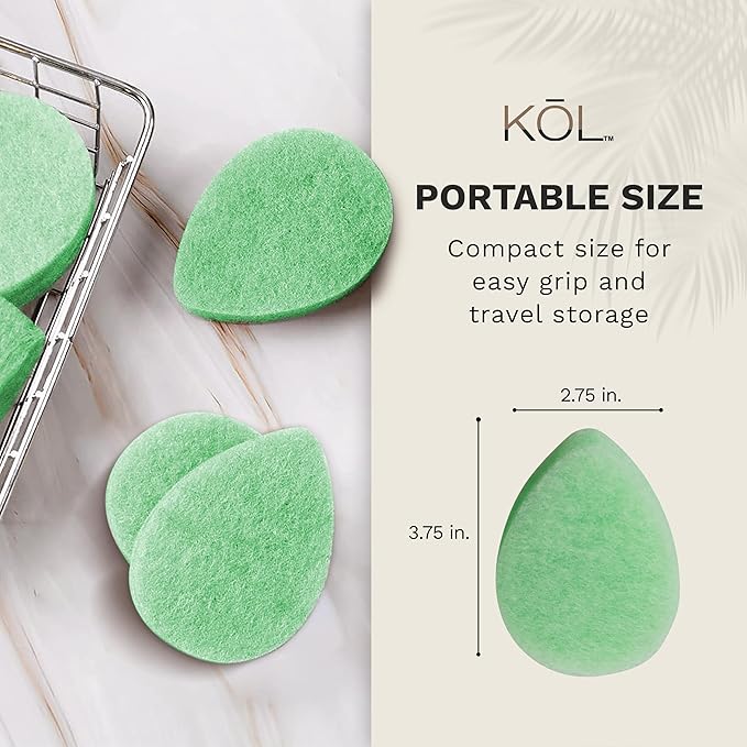 KOL Face Scrubber Pads, Cucumber Infused Exfoliating Facial Cleansing Sponges for Daily Face Wash and Makeup Removal, 6 Count