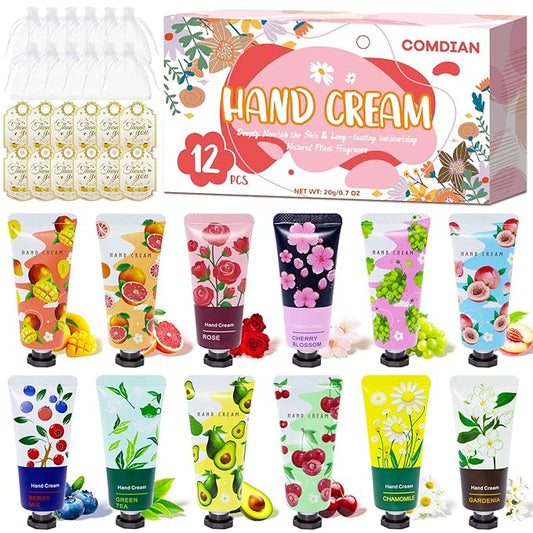 12 Pack Hand Cream for Women, Mini Hand Lotion Travel Size for Dry Cracked Care, Natural Plant Fragrance Moisturizer Present Set for Mother, Teacher Appreciation and Bridesmaid Present
