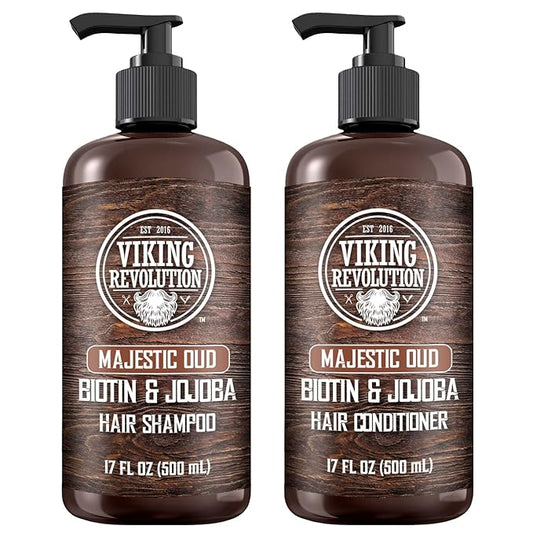 Viking Revolution Majestic Oud Mens Shampoo and Conditioner Set with Biotin and Jojoba Oil - Natural Hair Shampoo and Hair Conditioner for Men with Vitamin B5 - Mens Shampoo for Thinning Hair (17Oz)