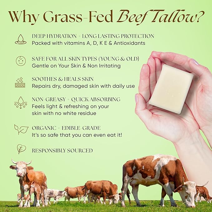 Beef Tallow Soap Bar Grass Fed – Organic Body Soaps, Face Tallow Soap Bar for Women – All Natural Soaps for Sensitive Skin, Moisturizing & Nourishing Cleanser for All Skin Types, In Minty Scent