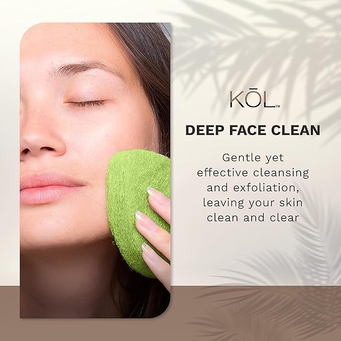 KOL Face Scrubber Pads, Green Tea Infused Exfoliating Facial Cleansing Sponges for Daily Face Wash and Makeup Removal, 6 Count