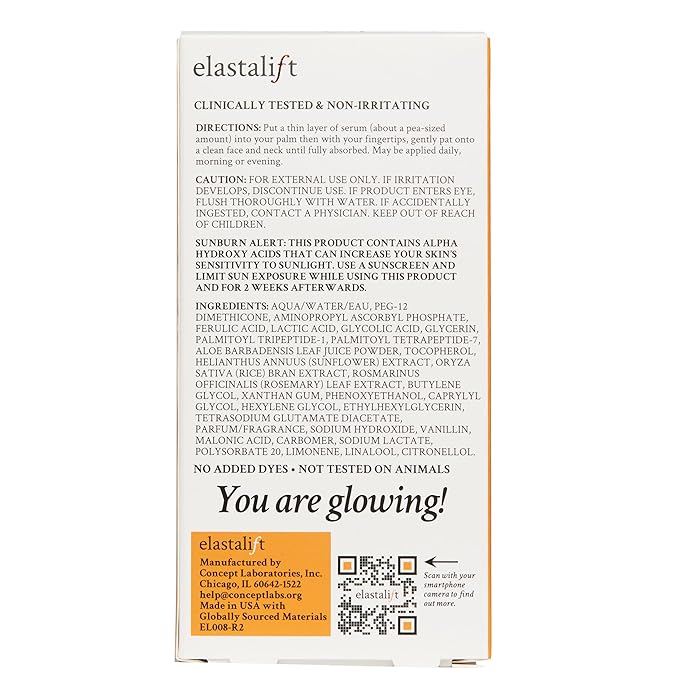 Elastalift Vitamin C Facial Serum For Age Spots, Wrinkles, & Expression Lines. Anti-Aging Face Serum W/Vitamin C & Hyaluronic Acid Brightens Skin To Promote Healthier Skin Complexion, 1.75 Fl Oz