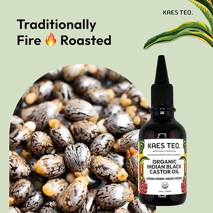 Organic Black Castor Ayurvedic Hair Oil Hexane Free, Boost Hair Growth, Not Jamaican Black Castor Oil, 100% Pure, Cold Pressed, USDA Certified, Skin, Nail, Scalp, Eyebrows & Lashes 4 fl oz
