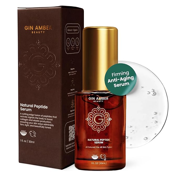 Gin Amber Beauty - Peptide Facial Serum – Firming & Tightening Skin Serum with Vitamin E for a Radiant Look (1 fl oz - 30 ml)