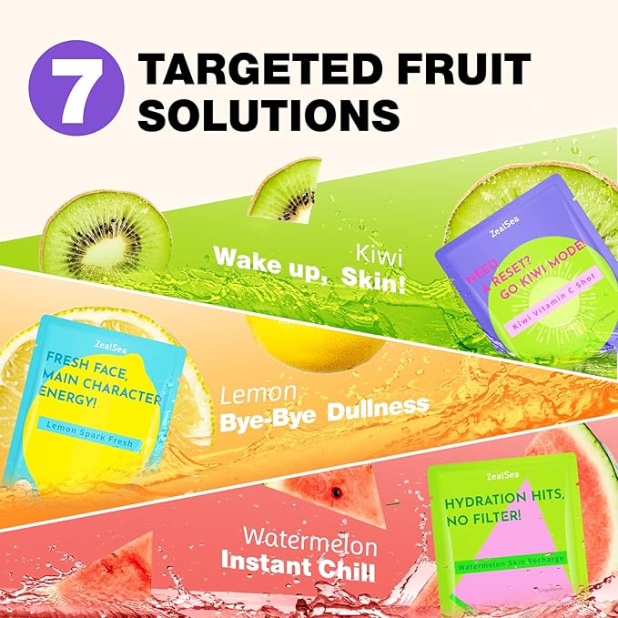 ZealSea Clean Beauty Face Masks Skincare, Minimalism 15 Ingredients Sheet Mask, Dopamine Color Design Facial Mask, Sleepover & Slumber Spa Party Supplies, Women Teen Girl Gifts Trendy Stuff, 7 Pack