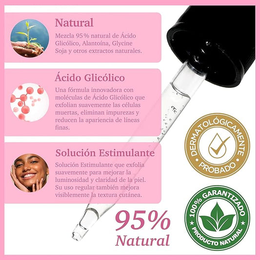 MADE IN USA 95% NATURAL GLYCOLIC ACID Facial Serum for Exfoliating Smoothing Glowing Face Skin with Allantoin Soybean 30ml 1 fl oz - PURIFECT by Symphony Beauty - Non Irritating Formula