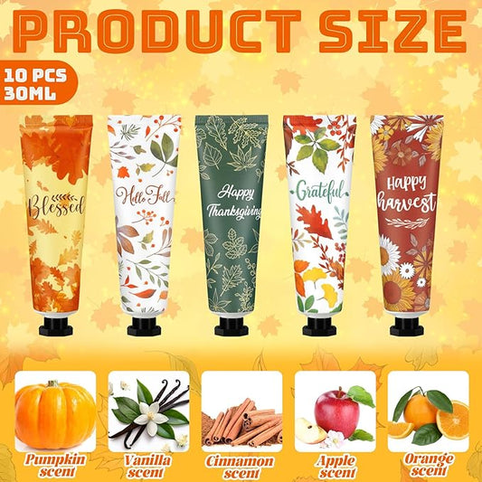 10 Pcs Fall Hand Lotion Bulk Gifts for Women Maple Leaves Hand Cream Gift Natural Botanical Fragrance Lotion for Chapped Hands 30ml Mini Travel Working Autumn Thanksgiving Party Supplies
