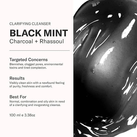 Odacité Facial Cleanser with Foam - Black Mint Activated Charcoal & Rhassoul Clay Glow Recipe - Facial Moisturizer with Deep Cleanse for Gentle Face Wash to Remove Dirt & Oil, 3.38 fl. oz.