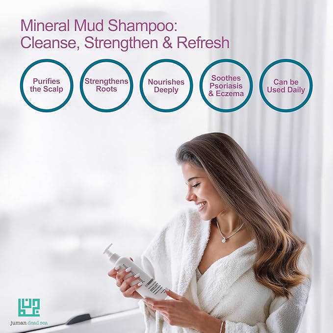 JUMAN Dead Sea Mud Hair Shampoo | Promotes Hair Growth, and Prevents Itching on the Scalp | Infused with Essential Oils & Dead Sea Mud | For Men & Women | SLS & Paraben Free | Daily Use Shampoo