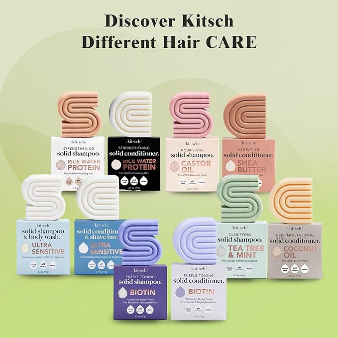 Kitsch Tea Tree Shampoo and Conditioner Set – Anti Dandruff Shampoo Bar & Conditioner Bar - Hair Care for All Hair Types - Free of Paraben, Sulfate & Silicone - Made in USA - 2 pcs