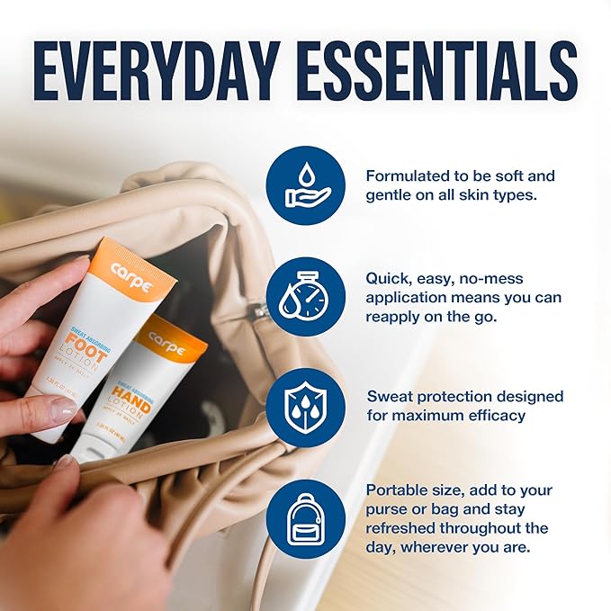 Carpe Sweat Absorbing Hand & Foot Lotion Bundle, Stop Sweaty Hands and Sweaty,Smelly Feet, Dermatologist Recommended