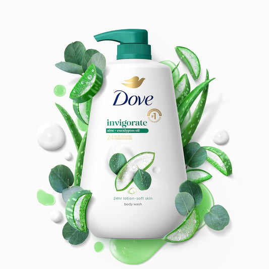 Body Wash with Pump Invigorate Aloe & Eucalyptus for 24Hr Lotion-Soft Skin Moisturizing Skin Cleanser with No Sulfates No Parabens 30.6 Oz