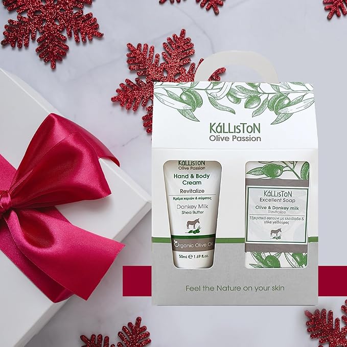 Kalliston Organic Donkey Milk Cream with Shea Butter and Organic Olive Oil and Donkey Milk Soap Bar, Revitalize Gift Set