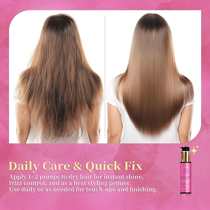 NP NATURES PHILOSOPHY Moroccan Argan Oil - Hair Serum Organic, Anti-Frizz, Repairs Damaged Hair, Adds Shine for All Hair Types Aussie Allergy-Free Moroccan Oil Hair Products 1.69 Fl oz