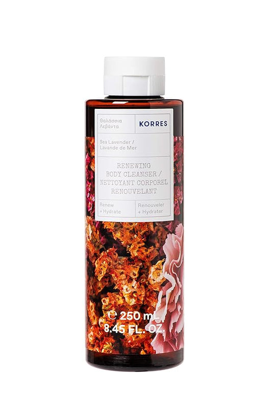 KORRES Renewing Body Cleanser, Sea Lavender Shower Gel, Gel-to-foam Cleanser With Aloe Extract, Wheat Proteins, Marshmallow Root, Plant Based Lather For A Soft Finish, For All Skin Types, 8.45 Fl Oz