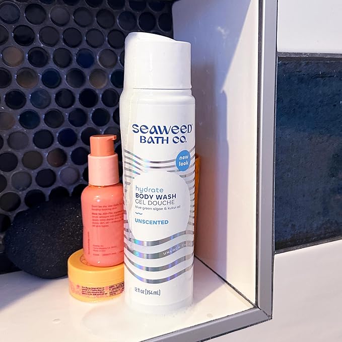 Seaweed Bath Co. Hydrate Body Wash - Unscented - Foaming Shower Gel Cleanser with Natural Ingredients - Fragrance Free and Gentle - Good For Sensitive Skin - 12 oz