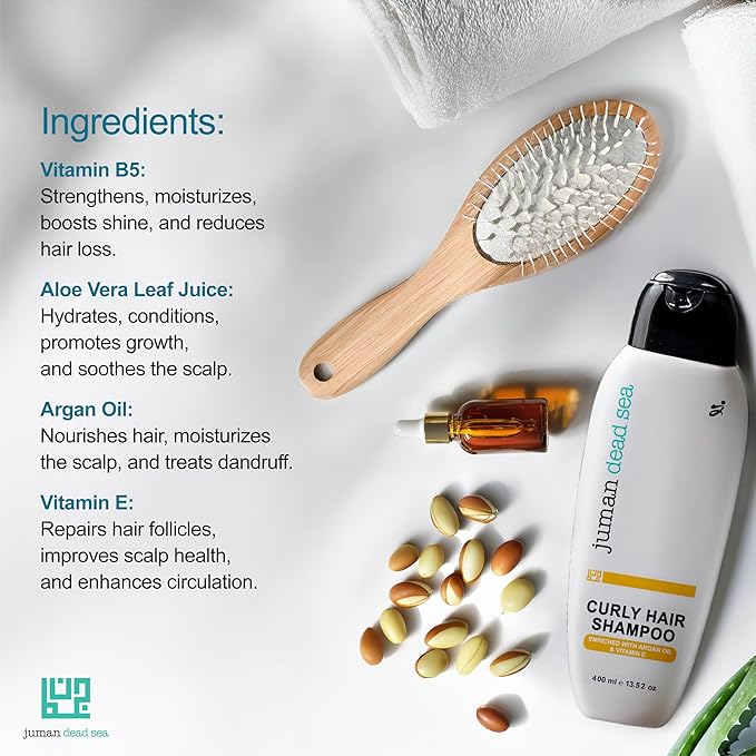 Juman Dead Sea Curly Hair Shampoo with Essential Argan Oil | Infused with Aloe Vera, Vitamin E, & Vitamin B5 | For Men & Women | Nourishes the Scalp for Strong Thick Hairs | Vegan | SLS & Paraben Free
