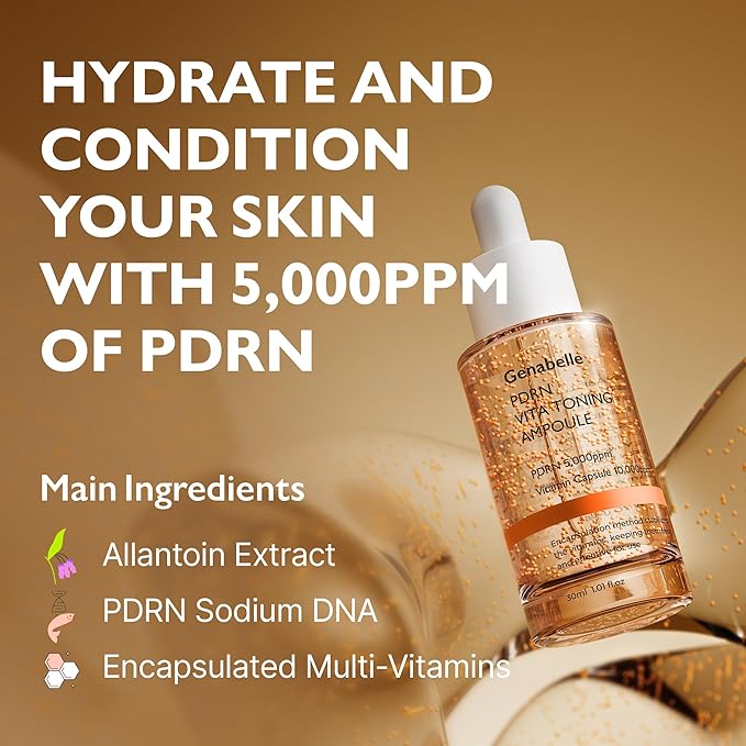PDRN Vita Toning Ampoule - Lightweight Glass Skin & Toning Ampoule with Vitamin B, C, E, PDRN, Serum for Blemishes, Fine Lines and Rough Skin Texture, 1.01 fl oz