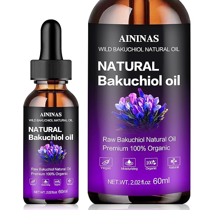 AIninas Bakuchiol Oil Organic for Face - Natural Retinol Alternative Reduces Wrinkles & Fine Lines, Sensitive Skin Safe, Mix with Moisturizer - Hydrating Facial Serum for Day & Night Use, 2 fl oz
