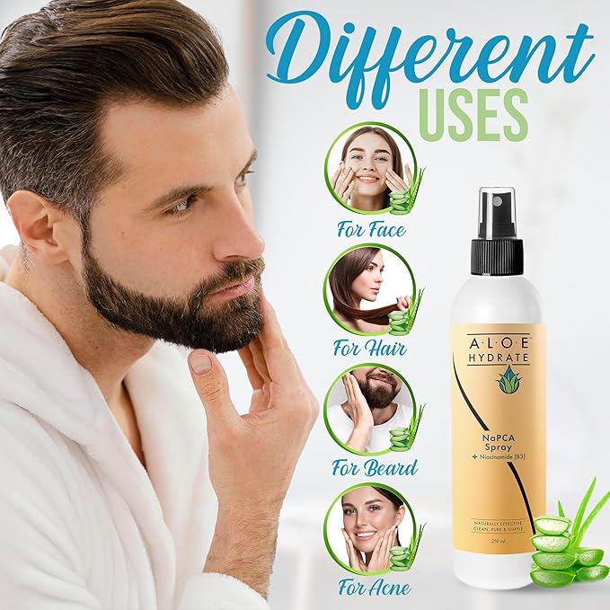 NaPCA Moisturizer Face Mist & Body Spray; Organic Aloe vera moisturizer with NaPCA. Refresh & Soothe Your Skin with Natural & Bioidentical Actives. All Skin types, Dry, Acne, Oily, & Tattoo Care.