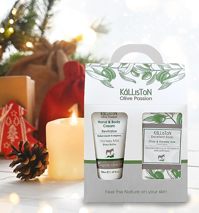 Kalliston Organic Donkey Milk Cream with Shea Butter and Organic Olive Oil and Donkey Milk Soap Bar, Revitalize Gift Set