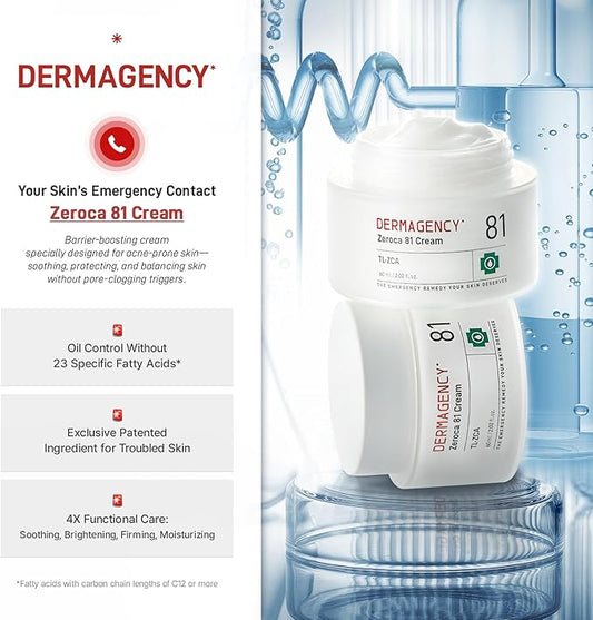 Zeroca 81 Korean Calming Cream for Acne-Prone & Oily Skin – Lightweight Barrier-Repair Moisturizer, Controls Sebum, Deeply Hydrates & Smooths Texture (2.02 fl.oz. 60 ml)