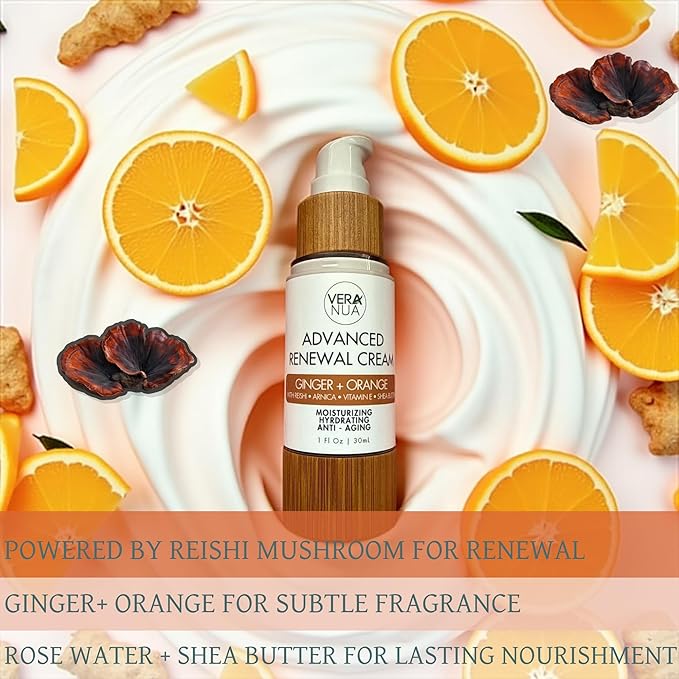 Ginger Orange Moisturizer Face Cream - With Reishi Mushroom, Arnica, Jojoba, Vitamin E, Shea Butter, Rose Water, and Arrowroot - Moisturizing, Anti Aging, and Hydrating