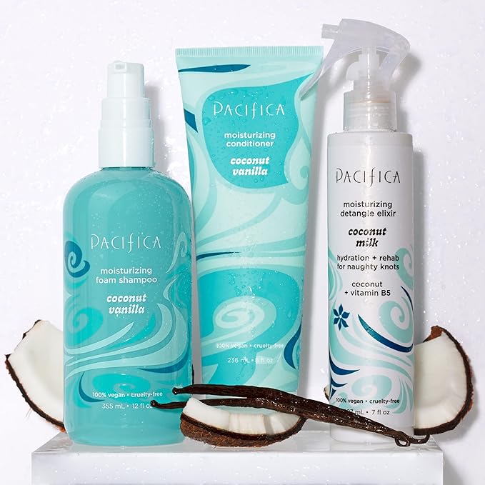 Pacifica Coconut Vanilla Moisturizing Hair Conditioner – Deep Hydrating Treatment for Dry & Damaged Hair, Restorative Shine, Vegan & Sulfate Free Clean Beauty & Hair Care 8 fl oz