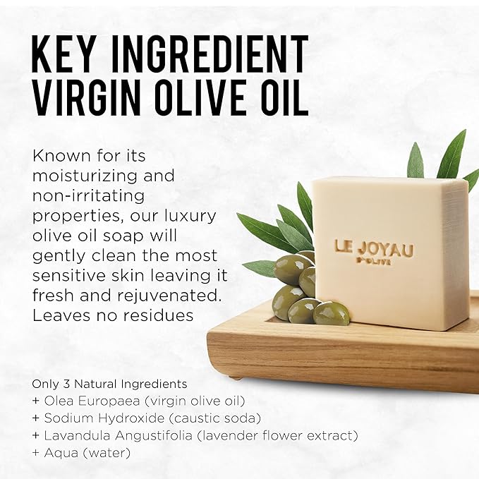 LE JOYAU D'OLIVE LJO No Synthetics All-Natural Soap | Minimal Ingredients | No Chemicals | No Perfumes | No Titanium Dioxide | Made with Essential Oils | For Face & Body | Twice Milled Soap Gift Set