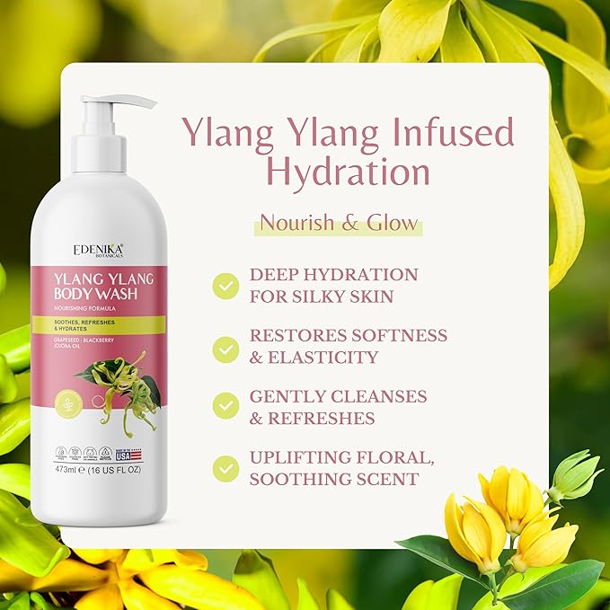 Ylang Ylang Body Wash, Cleanses, Nourishes & Hydrates, Gentle Shower Gel for Dry and Sensitive Skin, Women & Men, Organic & Natural, 16 fl oz, 2-Pack