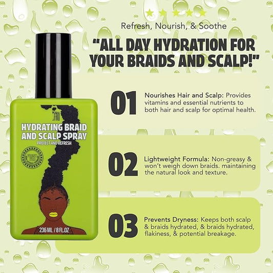 Pardon My Fro Braid & Scalp Hydrating Spray – Moisturizing Scalp Health Treatment for Dry, Itchy Scalp, Hair Hydration, Non-Oily Leave-In Spray for Women, Hyaluronic Acid Infused Hair Care Solution