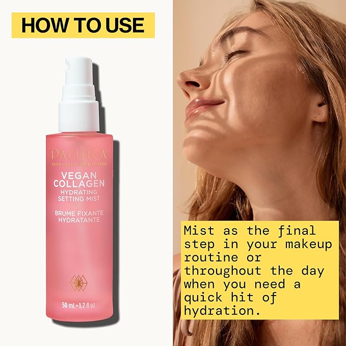 Pacifica Beauty Vegan Collagen Hydrating Setting Mist – Hydrating Illuminating Face Primer for Dewy Skin, w/Vegan Collagen & Squalane for Radiant Glow, Soft-Focus Pore Blurring Makeup Base
