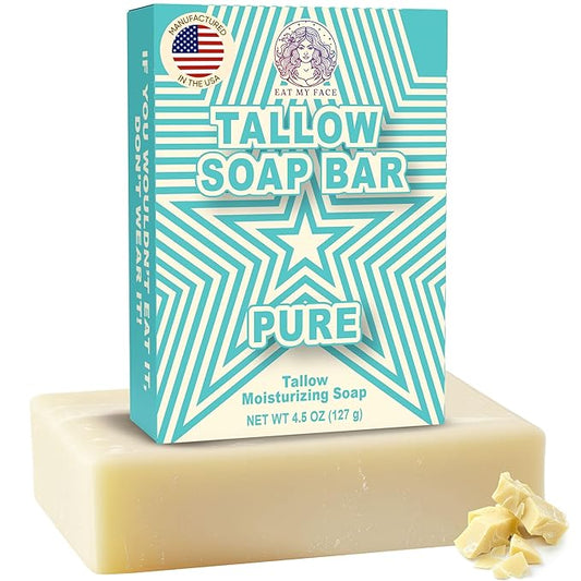 Beef Tallow Soap Bar Grass Fed – Organic Body Soaps, Face Tallow Soap Bar for Women – All Natural Soaps for Sensitive Skin, Moisturizing & Nourishing Cleanser for All Skin Types, In Unscented