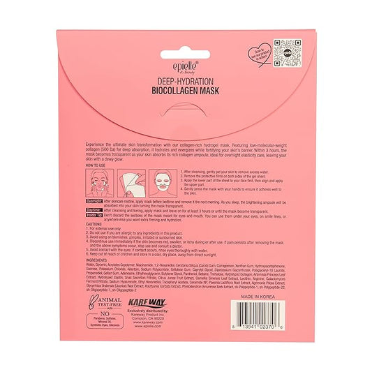 Epielle Deep Hydration BioCollagen Mask 3 Count, Overnight Hydrogel Facial Mask with 500DA Ultra-Low Molecular Collagen, Hyaluronic Acid & Galactomyces Ferment Filtrate, Korean Skin Care